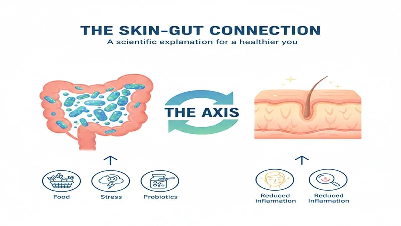An informative graphic illustrating the powerful "Gut-Skin Axis.